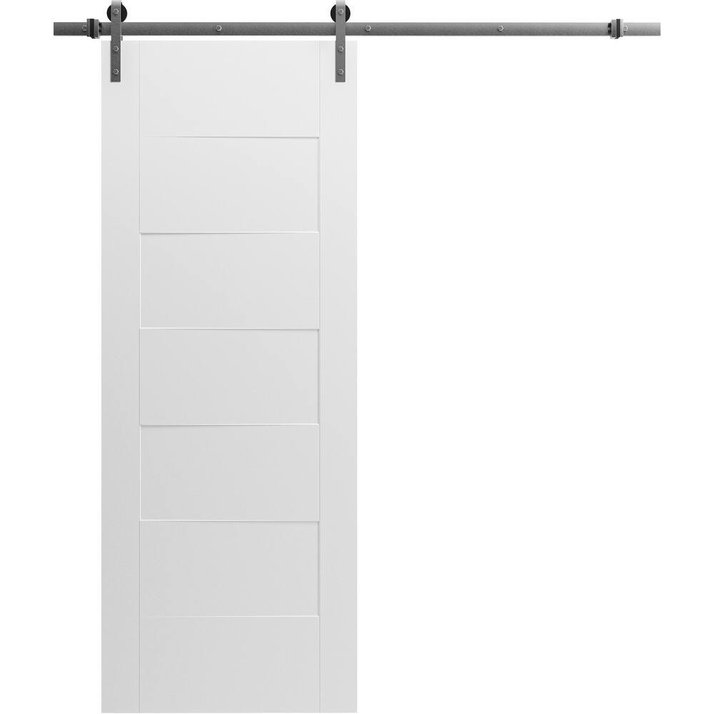 Modern Barn Door / Mela 0755 Painted White / 6.6FT Silver Rail Track Heavy / Solid Panel Interior Doors
