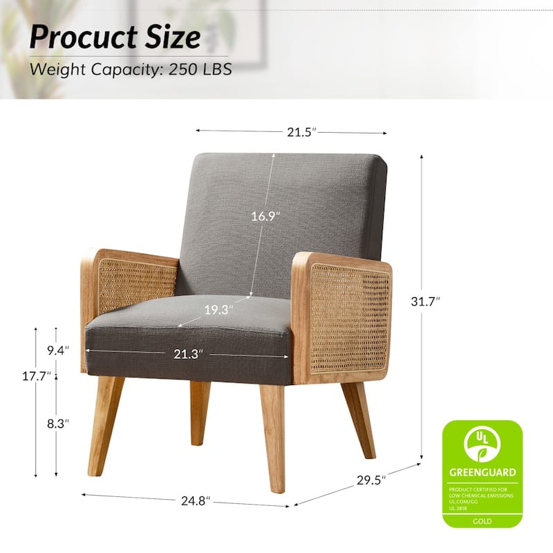Carmina Upholstered Accent Chair with Natural Rattan Arms by HULALA HOME