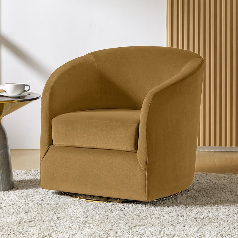 Eleuterio Modern Velvet Curved Swivel Accent Barrel Chair with Metal Base by HULALA HOME