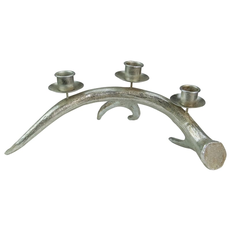 12" Champagne Deer Antler Christmas Taper Candle Holder