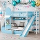preview thumbnail 1 of 64, Elegant Twin over Twin Bunk Bed With 2 Drawers,3 Shelves and Slide,Sturdy Frame,s Blue