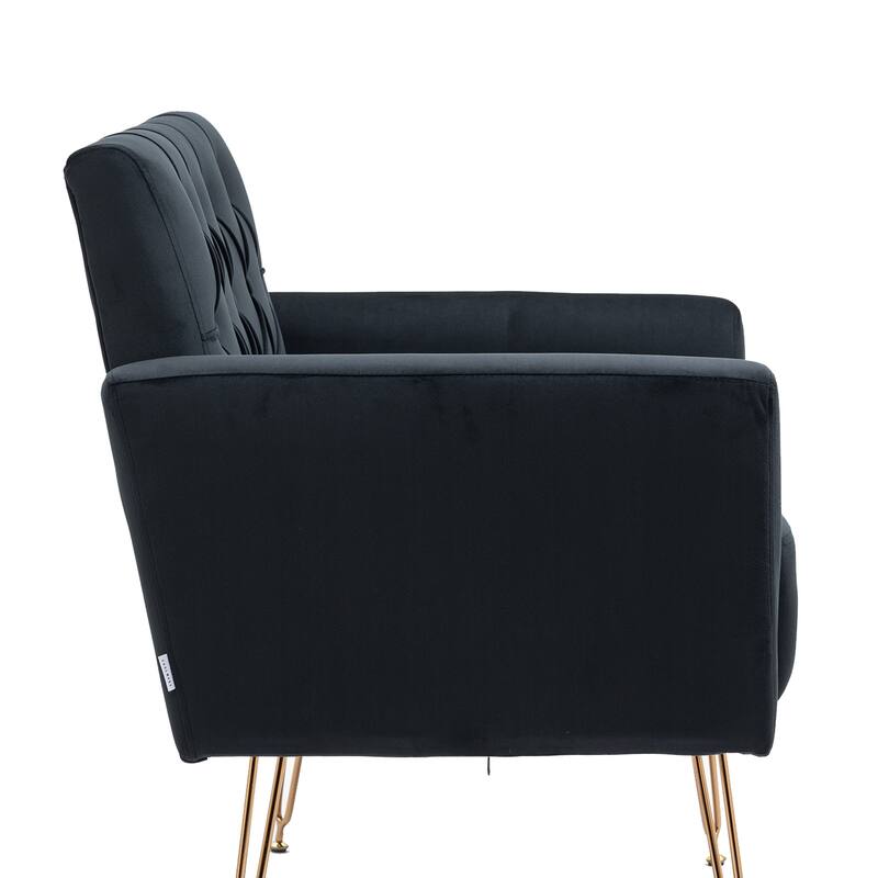 Velvet Upholstered Armchair Single Sofa Modern Tufted Reading Chairs Gold Metal Leg Wingback Chairs for Living Room Bedroom