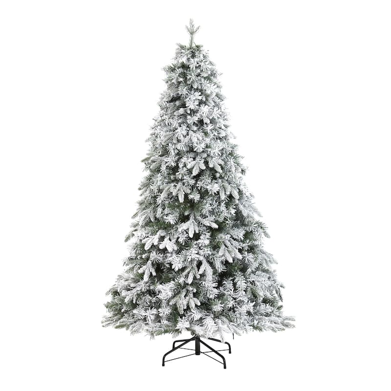 6ft Flocked Christmas Tree with Lights, Artificial Pine Tree, Holiday Decor, Realistic Holiday Tree - Green - 72