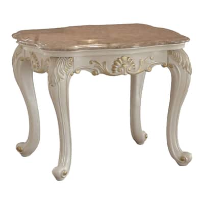 26 in. White and Light Brown Rectangle Faux Marble End Table, Sturdy Build End Side Table for Living Rooms