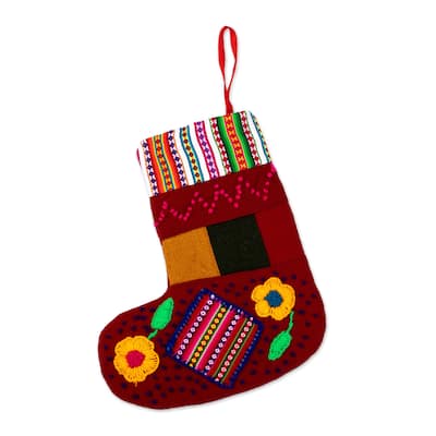 Novica Handmade Christmas Evenings Embroidered Christmas Stocking