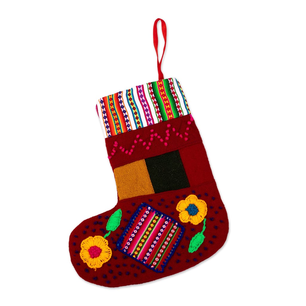 Novica Handmade Christmas Evenings Embroidered Christmas Stocking