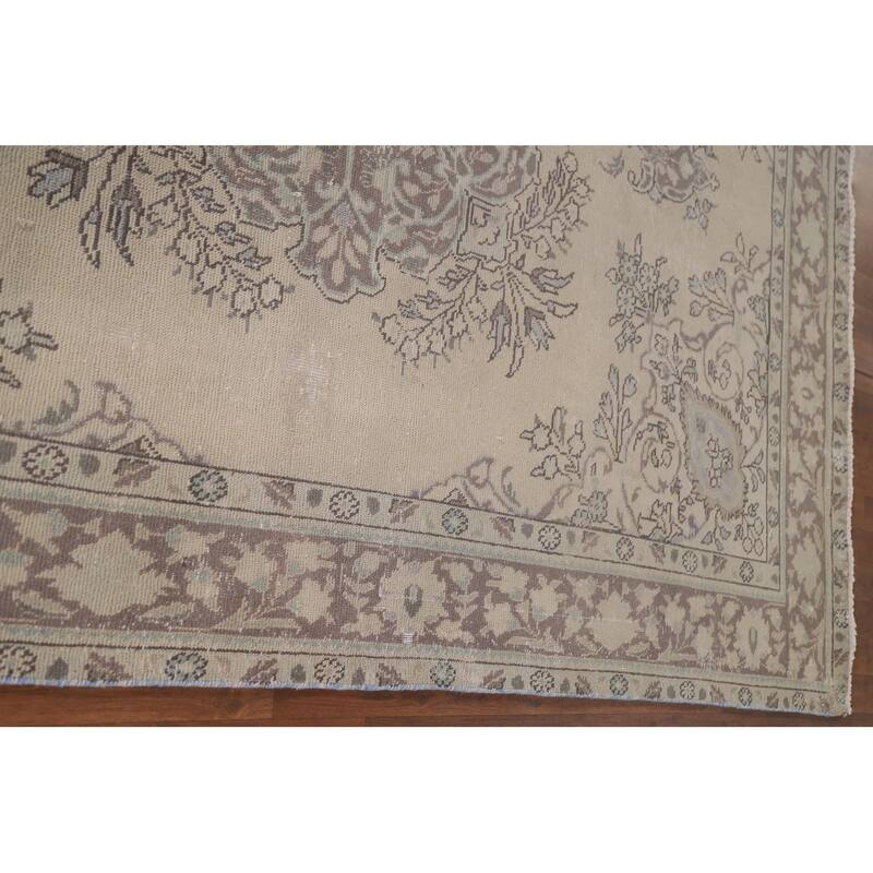 Hand Knotted Oriental 100% Wool Carpet Traditional Floral Beige & Ivories Tabriz Area Rug - 9' 2'' X 6' 9''