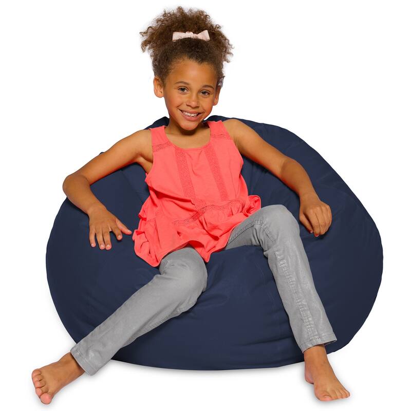 Kids Bean Bag Chair, Big Comfy Chair - Machine Washable Cover - 38 Inch Large - Solid Navy Blue