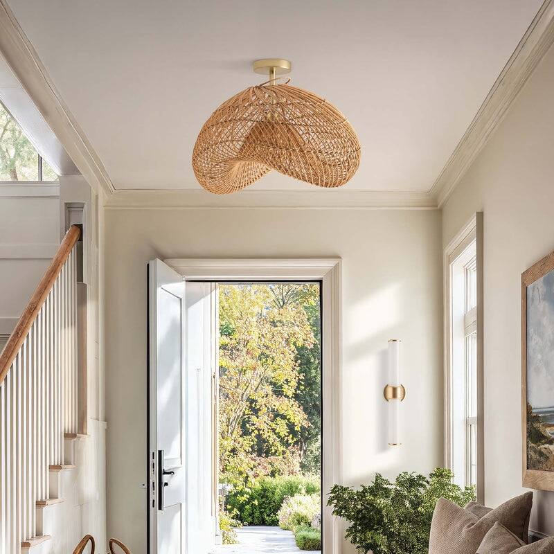 Sepherina Rattan Flush Mount - Rattan Natural 1-Light Handwoven Ceiling Light for Bedroom or Hallway in Modern, Farmhouse Style
