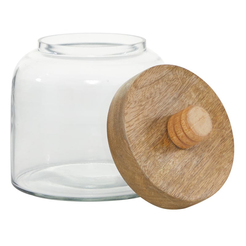 Glass Canisters with Wood Lids - Set of 2 Clear - Roche River Decor - 5"W x 5"L x 6"H