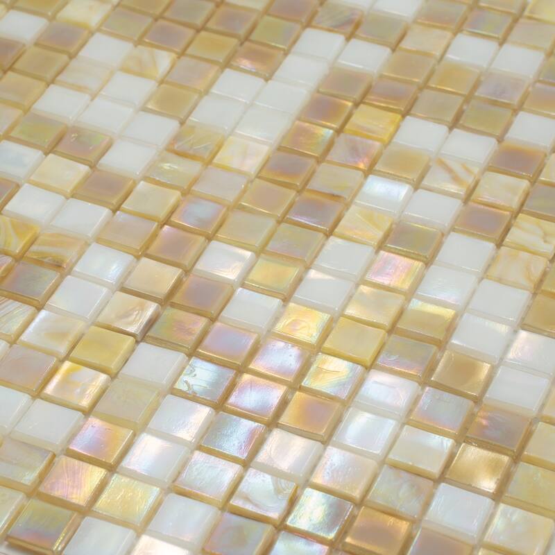 Apollo tile 12" x 12" Mingles Glossy Yellow Gold White Glass Tile (18.69 sq ft/case) - 20 Pack
