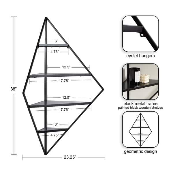 dimension image slide 1 of 5, Kate and Laurel Melora Glam Metal and Wood 5-tier Corner Wall Shelf