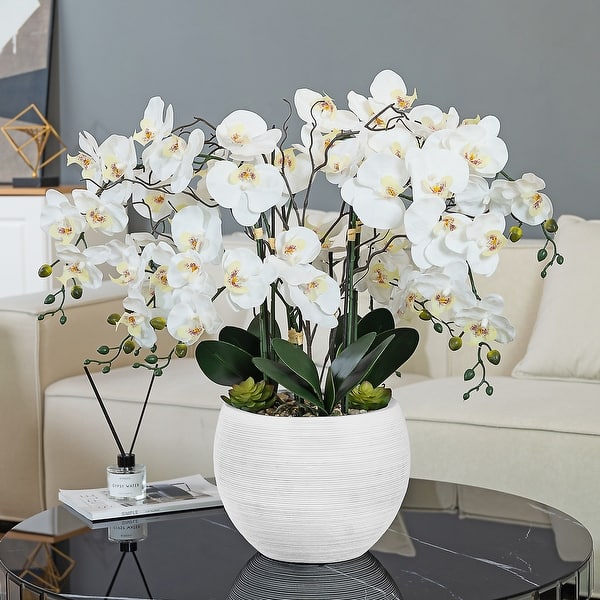 Vanity Art 23. 23 in. H Artificial Phalaenopsis Orchids with Succulents Floral Arrangement in Pot