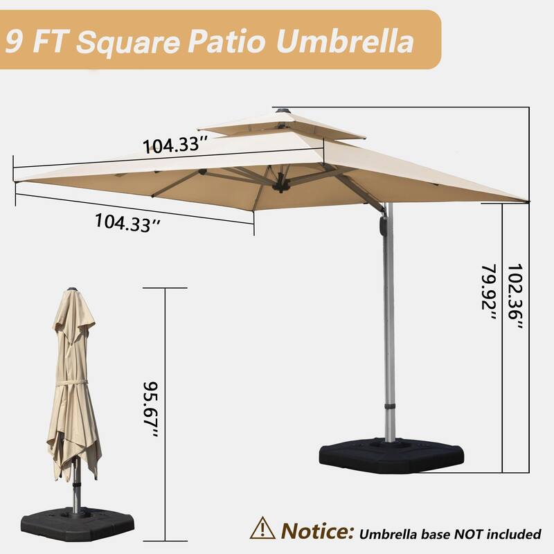 Aluminum Patio Umbrella - 360° Rotation, Hydraulic Lift