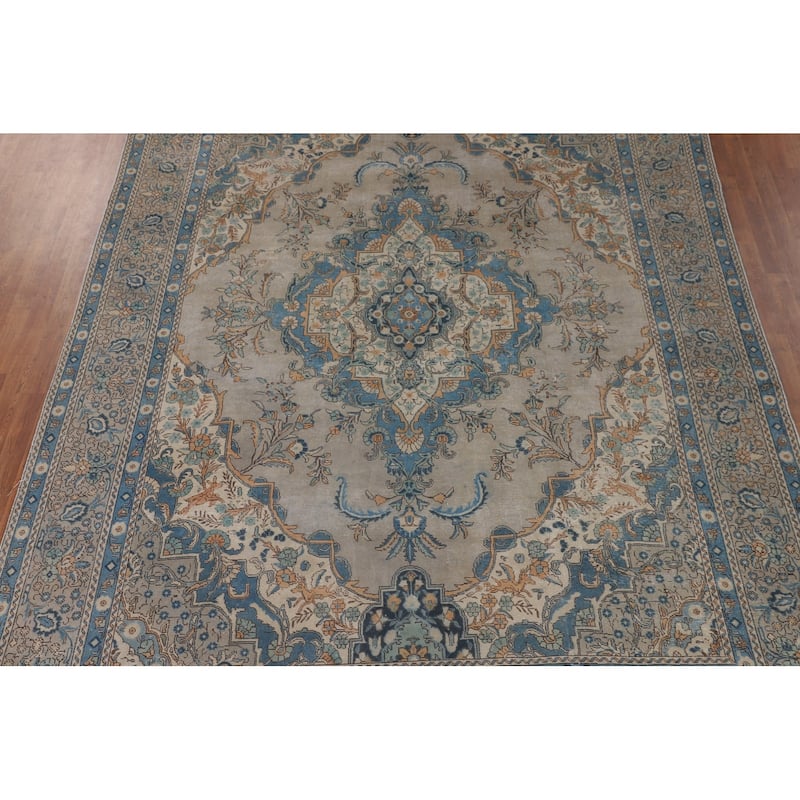 Distressed Tabriz Vintage Persian Area Rug Handmade Wool Carpet - 9'3" x 12'10"