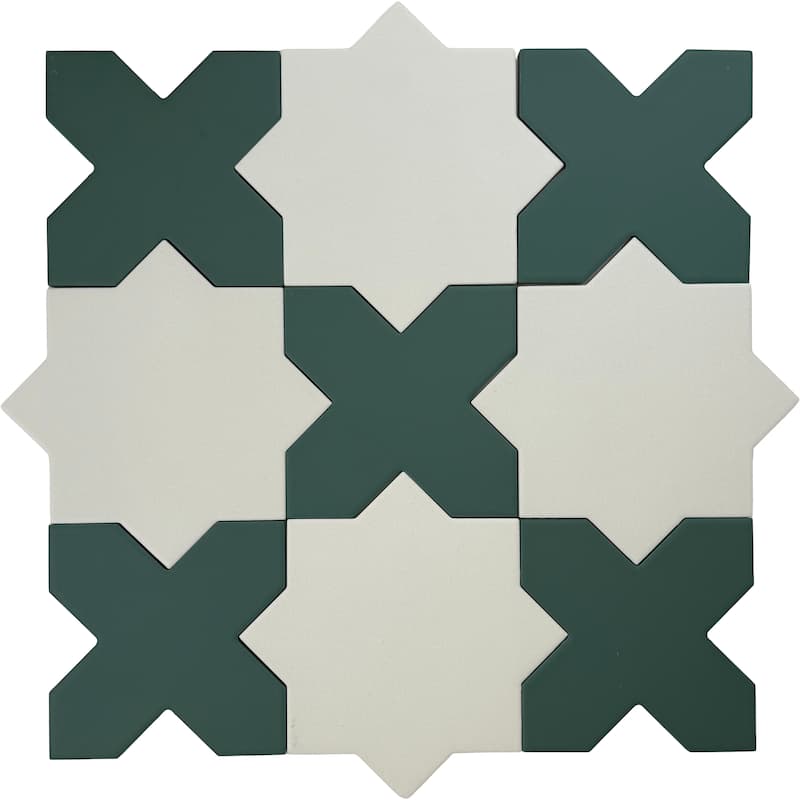 Seville 7" Star with 5" Cross Matte Porcelain Wall and Floor Tile (10.62 sq ft/case) - 68 Pack - Green/White