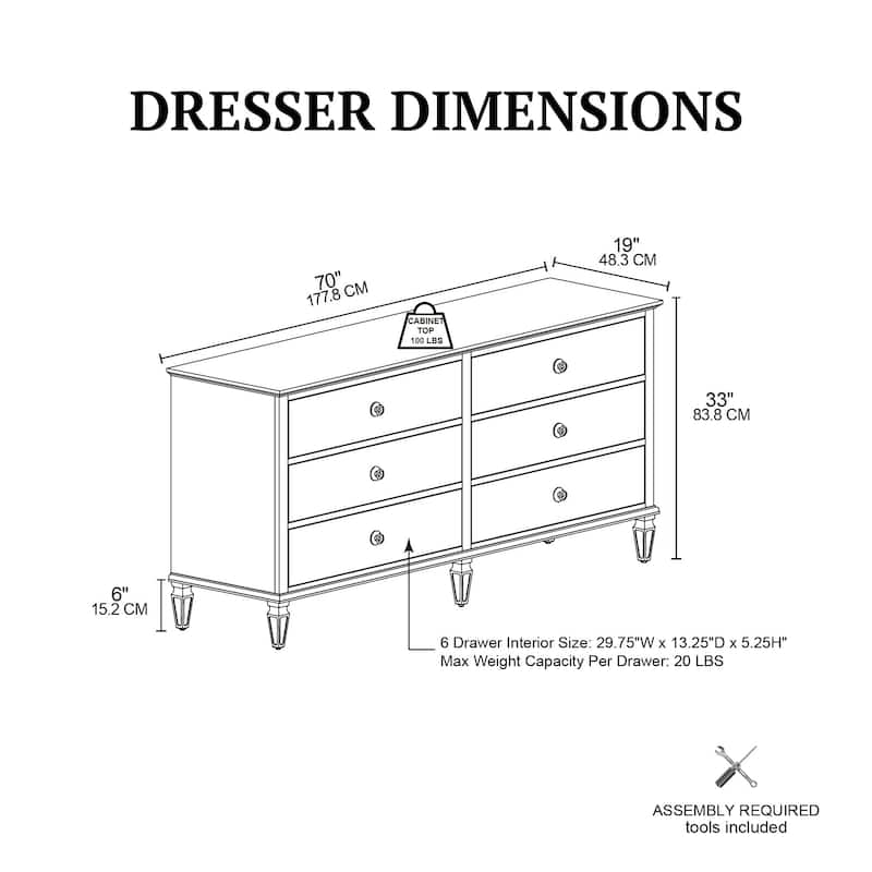 Madison Park Signature Victoria 6-drawer wood dresser (70")