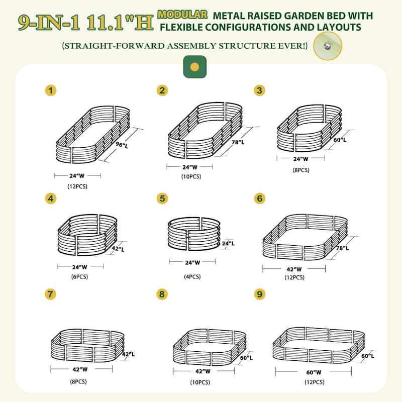 VEIKOUS 8 ft. x 2 ft. x 1 ft. Metal Galvanized Raised Garden Bed 9-in-1 Planter Box for Outdoor Gardening