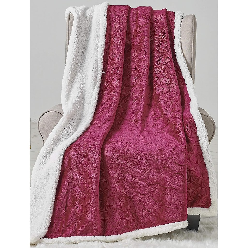 Bon Iver Collection by Décor&More Extra Soft Bursting Fireworks Microplush Throw Blanket with Sherpa Backing (50"x60")-Burgundy