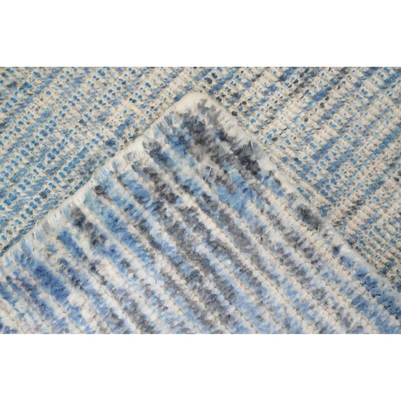 Hand Knotted Oriental Viscose Silk Carpet Modern Pictorial Navy Blue & Blues Abstract Area Rug - 7' 6'' X 5' 5''