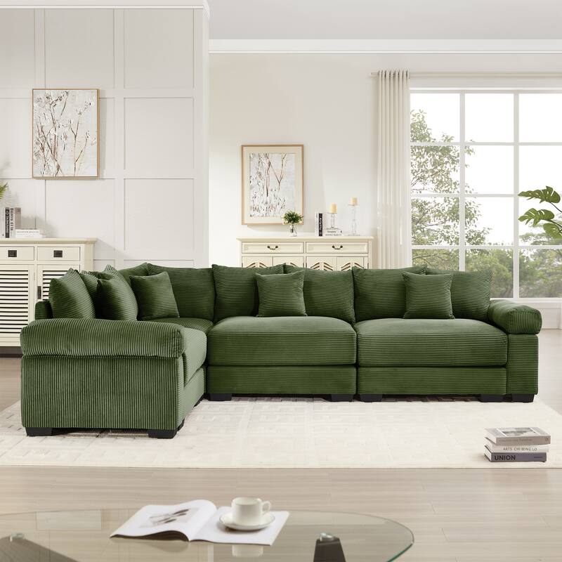 GDFStudio - Corduroy L-Shaped 4-Seater 116.9" Cloud Modular Sectional Couch