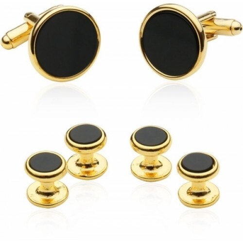 Tuxedo Cufflinks And Studs Black Onyx With Gold Tone