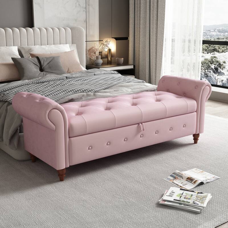 63" Fabric Bed Bench With Storage