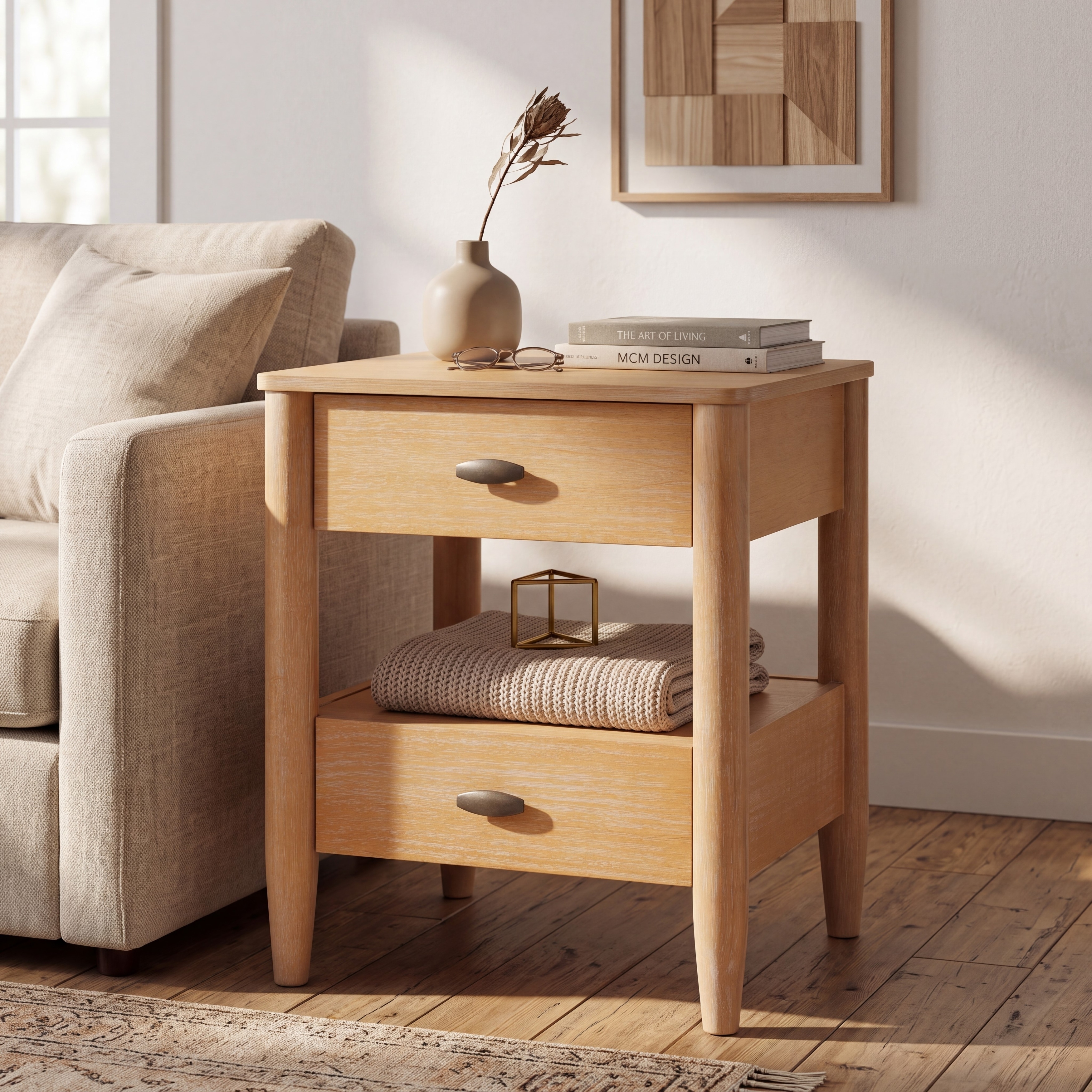Christopher Knight Home - Farmhouse Bedside Table Nightstands with Soft-Close Drawers & Open Shelf for Bedroom, Living Room