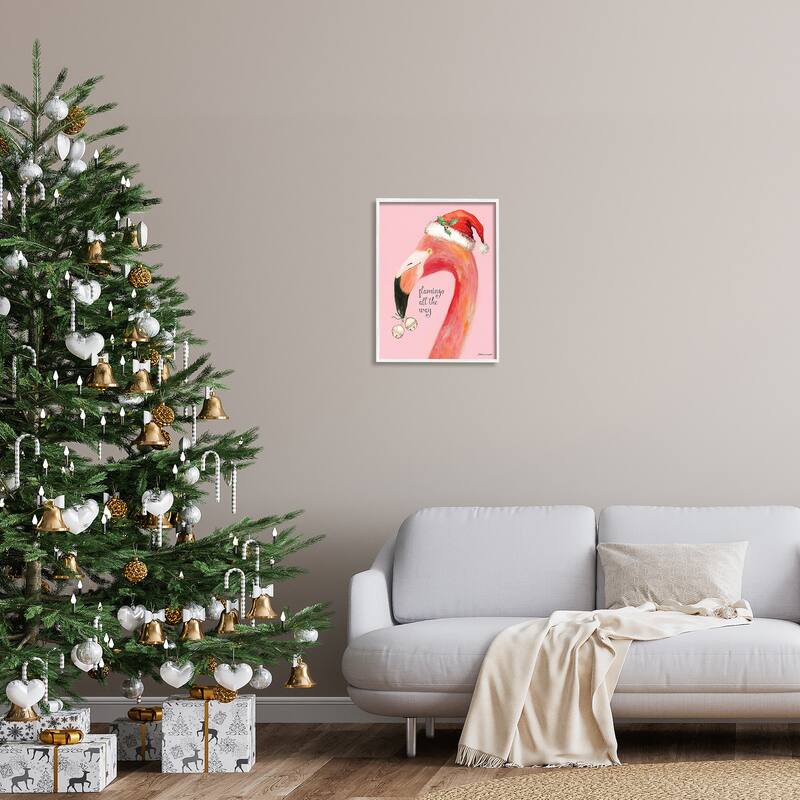 Stupell Flamingo All The Way Pink Santa Claus Bird Framed Wall Art - Orange