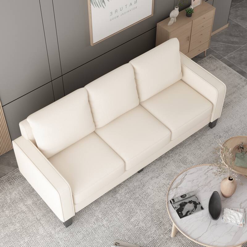 Beige Fabric Sofa with Square Arm and Tufted Back
