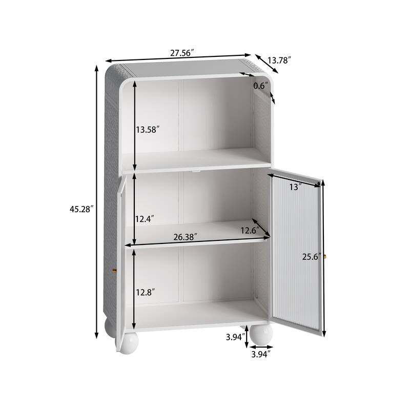 Anmytek White 45.28 Inch H Freestanding Bathroom Floor Storage Cabinet with Glass Door and Shelves