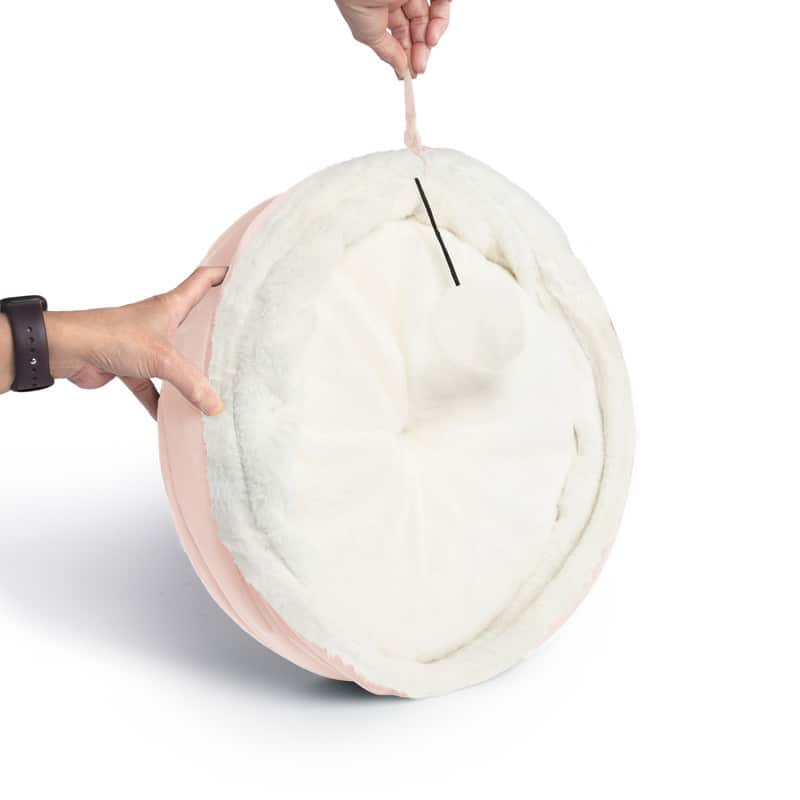 Cozy Cat House Velvet With Sherpa + Dangling Ball - 16"16"