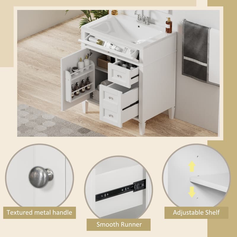 Modern Bathroom Vanity with Top Sink, 2 Drawers and a Tip-out Drawer