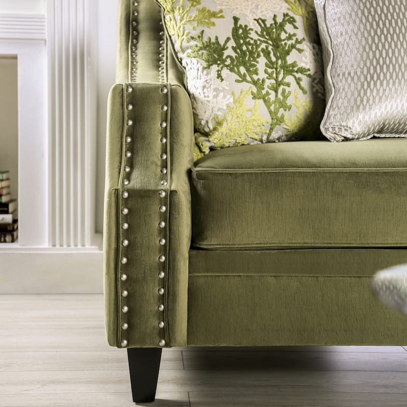 Olie Transitional Green Microfiber Sloped Arms 2-Piece Living Room Set by Furniture of America