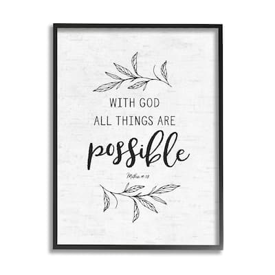 Stupell Motivational Scripture Verse Phrase Botanical Leaf Sprigs Framed Wall Art, Design by Lettered and Lined - White