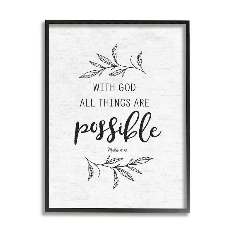 Stupell Motivational Scripture Verse Phrase Botanical Leaf Sprigs Framed Wall Art, Design by Lettered and Lined - White