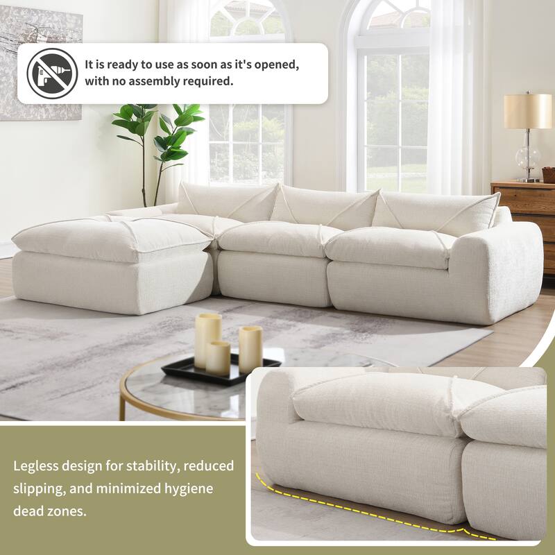 Particle Chenille Sectional Sofa Pull-line Pull-point Design Sofa with Movable Ottoman
