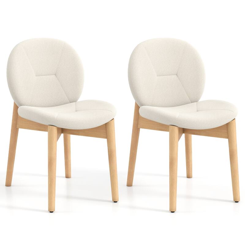 Gymax 2PCS Wooden Dining Chairs Soft Boucle Upholstered Kitchen Chairs - White