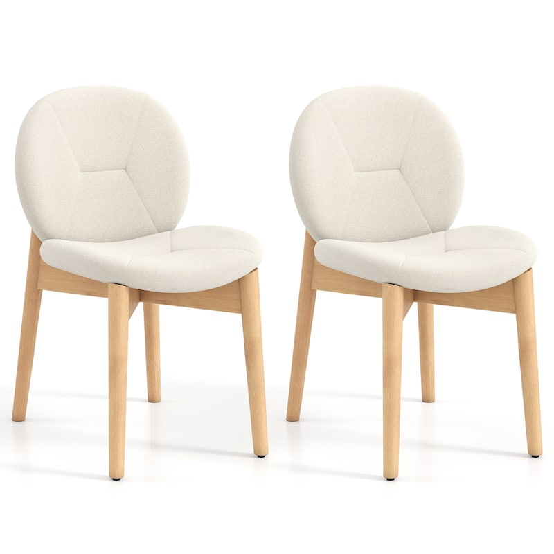 White-Natural Rubber Wood Dining Chair Set of 2 with Boucle Cushion and Ergonomic Design - 20" x 24" x 33" - White-Natural
