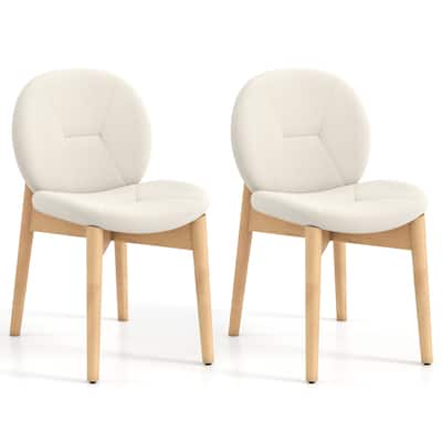 White-Natural Rubber Wood Dining Chair Set of 2 with Boucle Cushion and Ergonomic Design - 20" x 24" x 33"