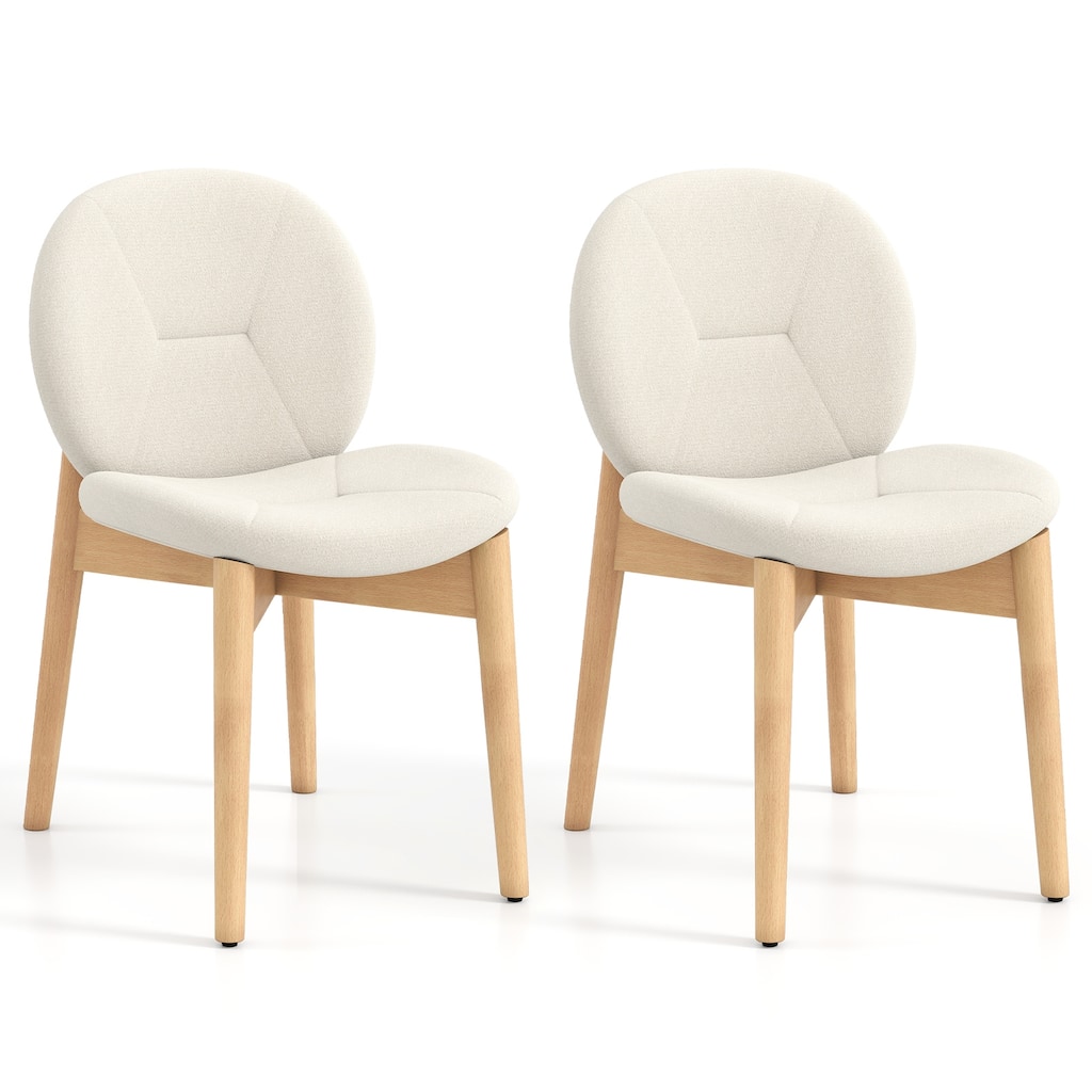 White-Natural Rubber Wood Dining Chair Set of 2 with Boucle Cushion and Ergonomic Design - 20" x 24" x 33"