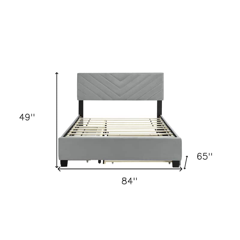 HomeRoots Gray Tufted Upholstered Queen Bed Frame With Trundle And Drawers