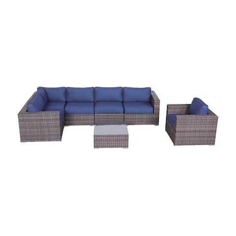 LSI 7 Piece Rattan Sunbrella Sectional Seating Group with Cushions