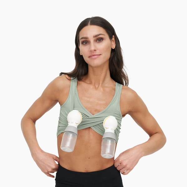 slide 2 of 5, Larken X Pumping and Nursing Bra, Sage Large