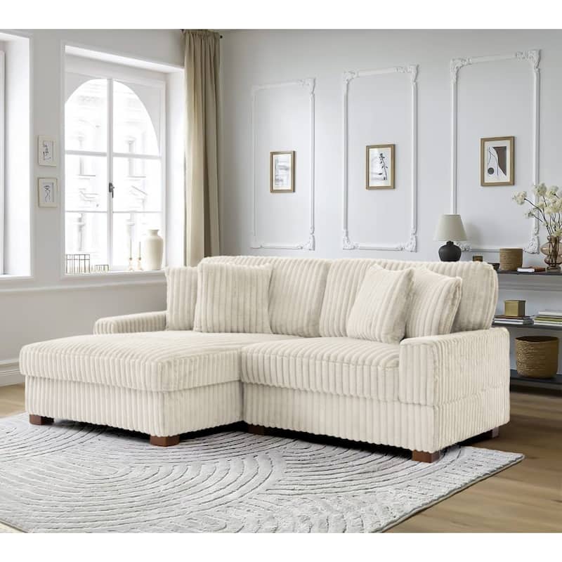 Anne 82" W Comfy Upholstered Plush Corduroy Modular Sectional Sofa