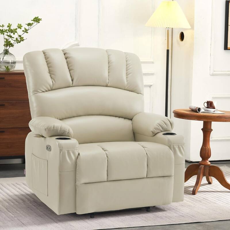 MCombo Large Power Lift Recliner Chair with Massage and Heat, Cup Holders, Side Pockets, Faux Leather R7092 (Large-Wide)