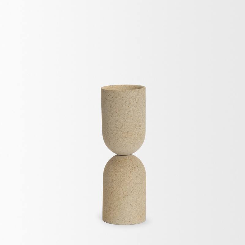 Qamra Medium Beige Textured Metal Pillar Candle Holder Candle Holder - 3.5 x 3.5 x 11