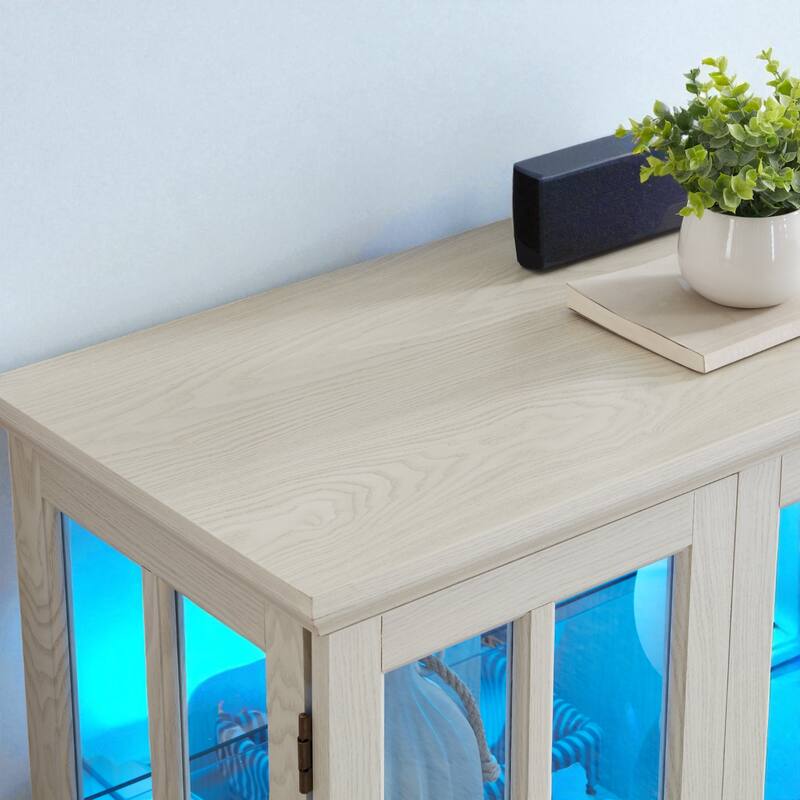 LED Antique Curio Display Cabinet with Glass Doors, Adjustable Shelves and Vintage 4-Door Design