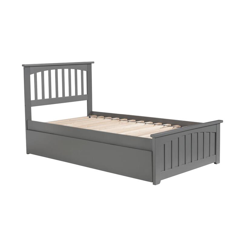Antique Platform Bed Twin Trundle - Hardwood Bed Frame with Footboard - Elegant Bedroom Furniture
