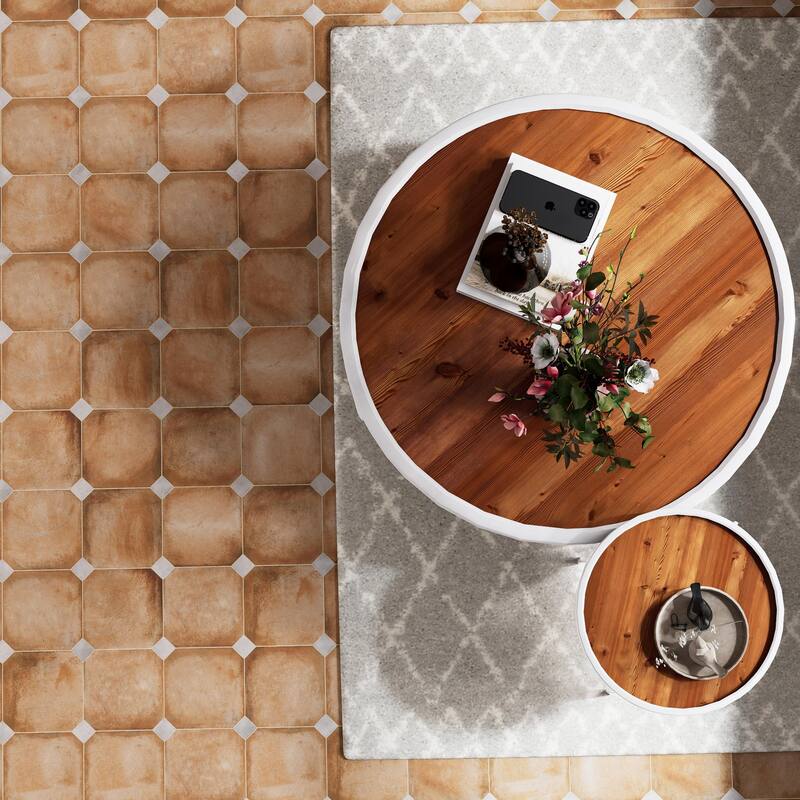 Merola Tile Laverton Octagon Natural with Taco Gris 7-7/8" x 7-7/8" Porcelain Floor and Wall Tile